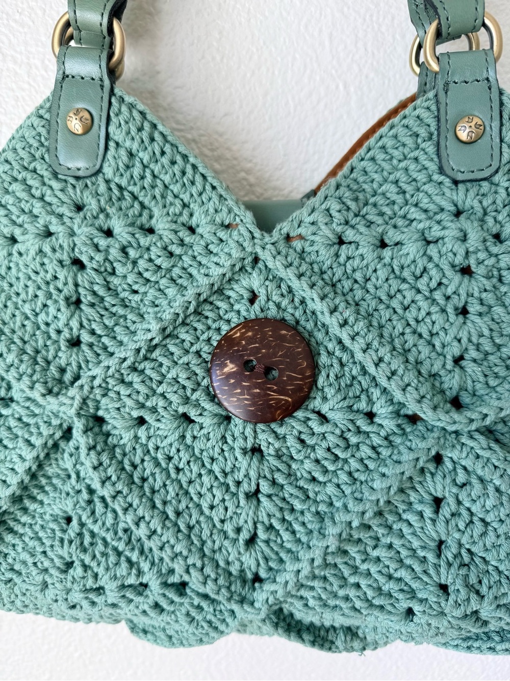 Patricia Nash Marti Diamond Crochet Shoulder Bag Sage Green Cotton | Leather - Picture 2 of 14